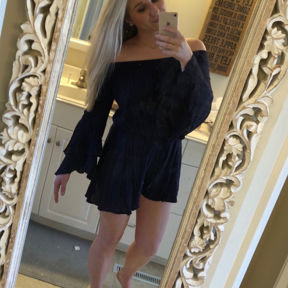 Altar’d State Navy Blue Bell Sleeve Romper - Picture 5 of 7